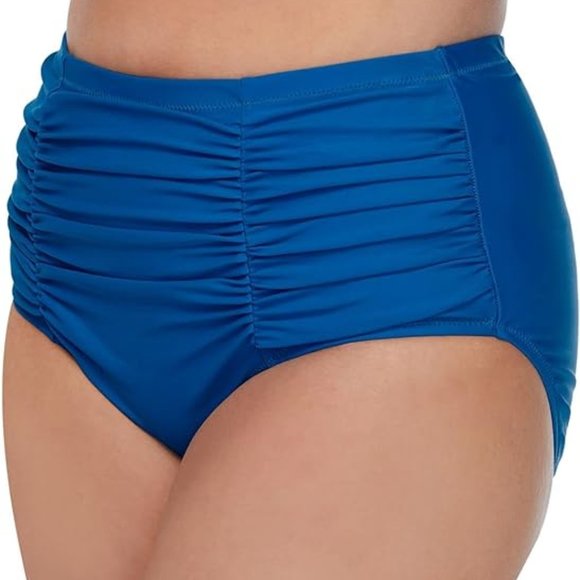 Raisins Curve Plus Size Dicante Solid Costa High-Waist Bikini Bottom, 18W, Blue - Picture 1 of 3